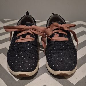 Toms Navy Polka Dot Flats with Coral Laces